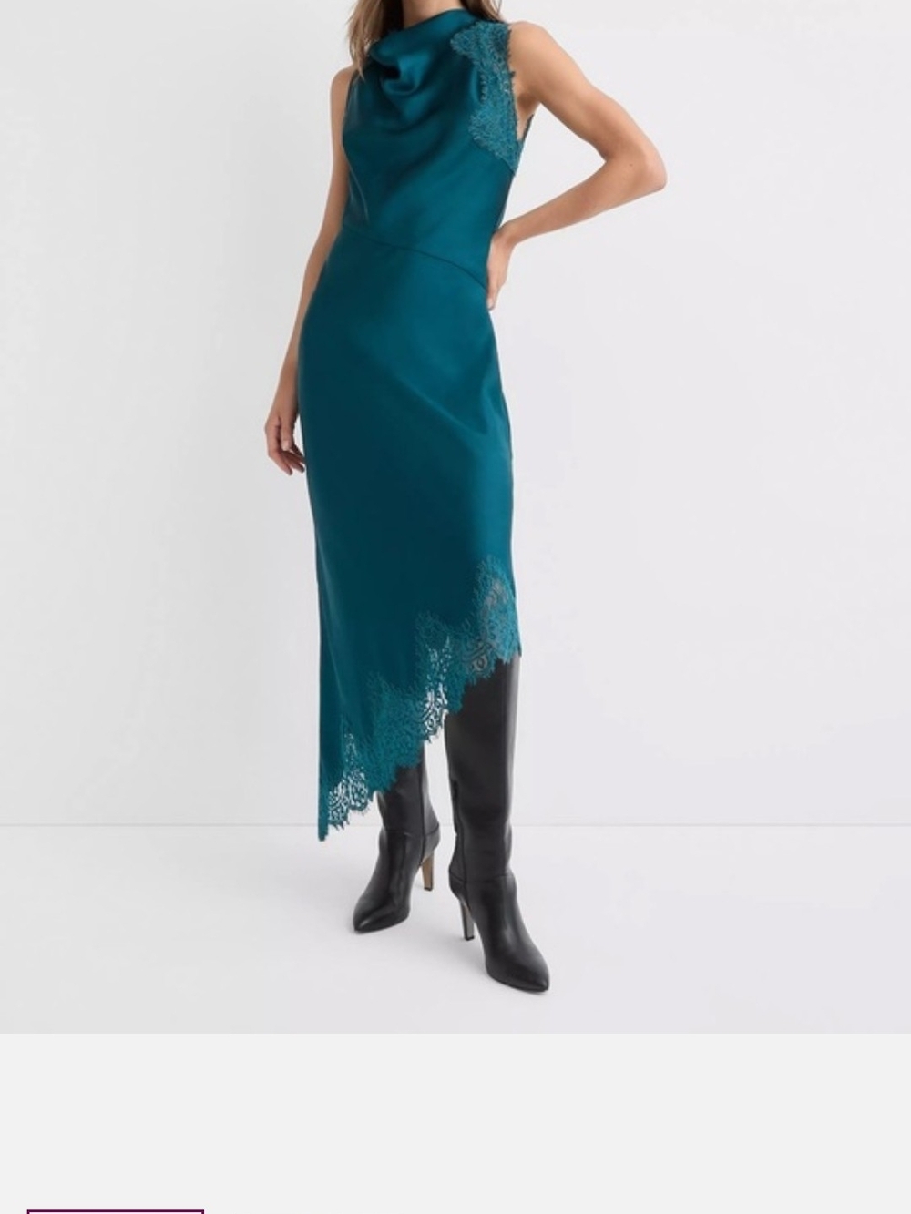 LOFT Teal Lace-Trim Midi Dress